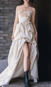 Dalal Strapless High-Low Petal Wedding Gown