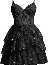 Black Sparkly Tiered Tulle Homecoming Dress