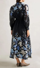 Gayatri Elegant Floral Print Long Sleeve Midi Dress