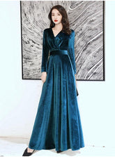 Charming Velvet V-neckline Simple Long Bridesmaid Dress