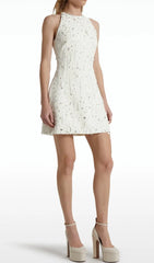 Dameka White Embellished Halter Mini Dress
