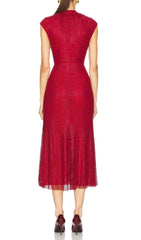 Dagfrid Radiant Red Crystal Flower Midi Dress