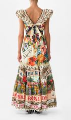 Gesine Vibrant Portuguese Garden Print V-Neck Maxi Dress