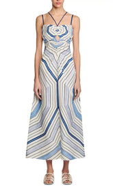 Effortless Chic Blue & White Geometric Maxi Dress