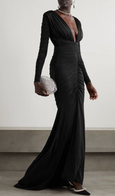 Alda Luxe Backless V-Neck Ruched Gown