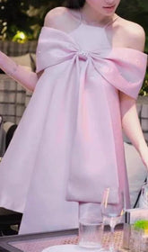 Eleora Glamorous Pink Bowknot Off-Shoulder Mini Dress