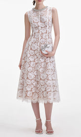 Chic Pearl & Crystal Trim Lace Midi Dress for Women