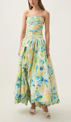 Radiant Violette Floral Strapless Maxi Dress