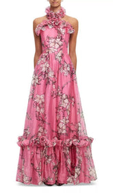 Isabelle Floral Ruffled Halter Maxi Dress