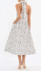 Derora Chic Polka Dot Halter Midi Dress with Bow Cutouts & Pockets