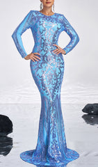 Carna Dazzling Long Sleeve Sequin Mermaid Gown