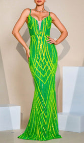 Firenze Showstopping Vibrant Green Sequin Maxi Dress