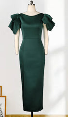 Badu Emerald Green Ruffle Maxi Dress with High Slit
