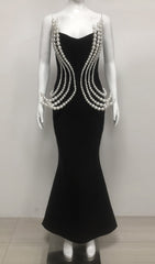 Debra Black Pearl Cascade Strapless Maxi Gown