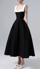 Becka Elegant Black & White Two-Tone Midi Dress