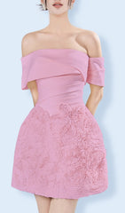Caradoc Blush Pink Off-Shoulder Rosette Mini Dress