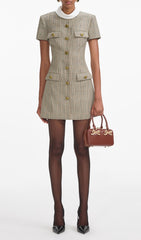 Sophisticated Plaid Wool Mini Dress with Contrast Collar