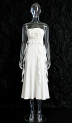 Inga Elegant Strapless 3D Flower Midi Dress