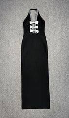 Hoffman Black Halter Bandage Maxi Dress with Sparkle Bow Detail