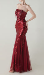 Ikuye Radiant Red Strapless Sequin Mermaid Gown