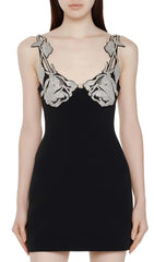 Glamorous Crystal Rose Black Bandage Mini Dress