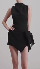 Emiliano Chic Black Bow Mini Dress
