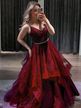 Beautiful Wine Red Layers Tulle Straps Long Party Dress