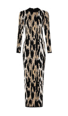 Chic Women's Leopard Print Long Sleeve Midi Dress
