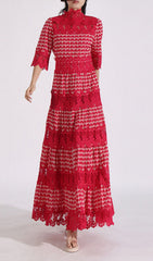 Ensley Exquisite Red Lace Embroidered Maxi Dress