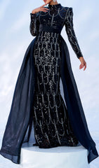 Concha Black Sequin Long Sleeve Maxi Gown