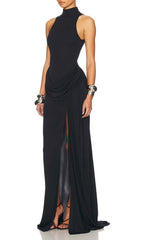 Gryta Black Mock Neck Halter Maxi Dress