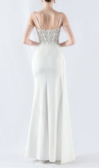Chofa "Blossom" White Floral Beaded Corset Maxi Dress