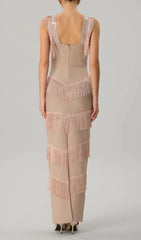 Kaleidrix Showstopping Fringe Bandage Maxi Dress