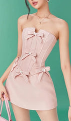 Chinua Chic Pink Strapless Bow Corset Mini Dress