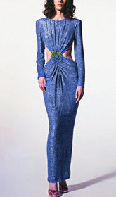 Radiant Blue Sequin Cutout Maxi Dress