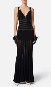 Gerben Black Allure Sheer Stripe V-Neck Maxi Dress