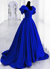 Royal Blue Satin Long Sweetheart Party Dress