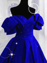Royal Blue Satin Long Sweetheart Party Dress
