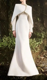 Fuyuko White Diamante Cape Maxi Dress