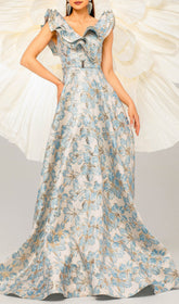 Caron Elegant Floral Ruffle Maxi Dress