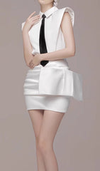Estella Chic White Necktie Mini Dress