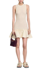 Chic Sleeveless Knit & Ruffle Hem Mini Dress