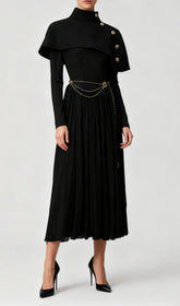 Jairo Black Asymmetrical Capelet Midi Dress