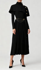 Jairo Black Asymmetrical Capelet Midi Dress