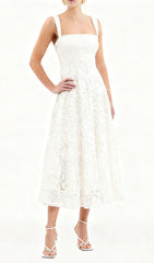 Jenelle Elegant White Floral Embroidered Midi Dress