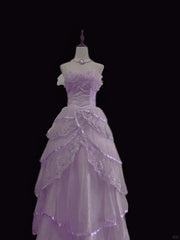 Light Purple Tulle with Lace Applique Long Formal Dress
