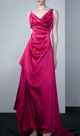Cocheta Rose Red Ruched Satin Maxi Dress