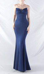 Chrina Navy Strapless Ruched Mermaid Maxi Dress