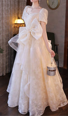 Chinue Ethereal Floral Lace Tulle Maxi Dress with Statement Bow