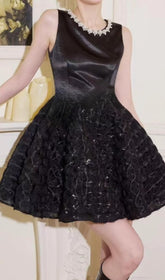 Darla Pearl & Floral Textured Black Mini Dress